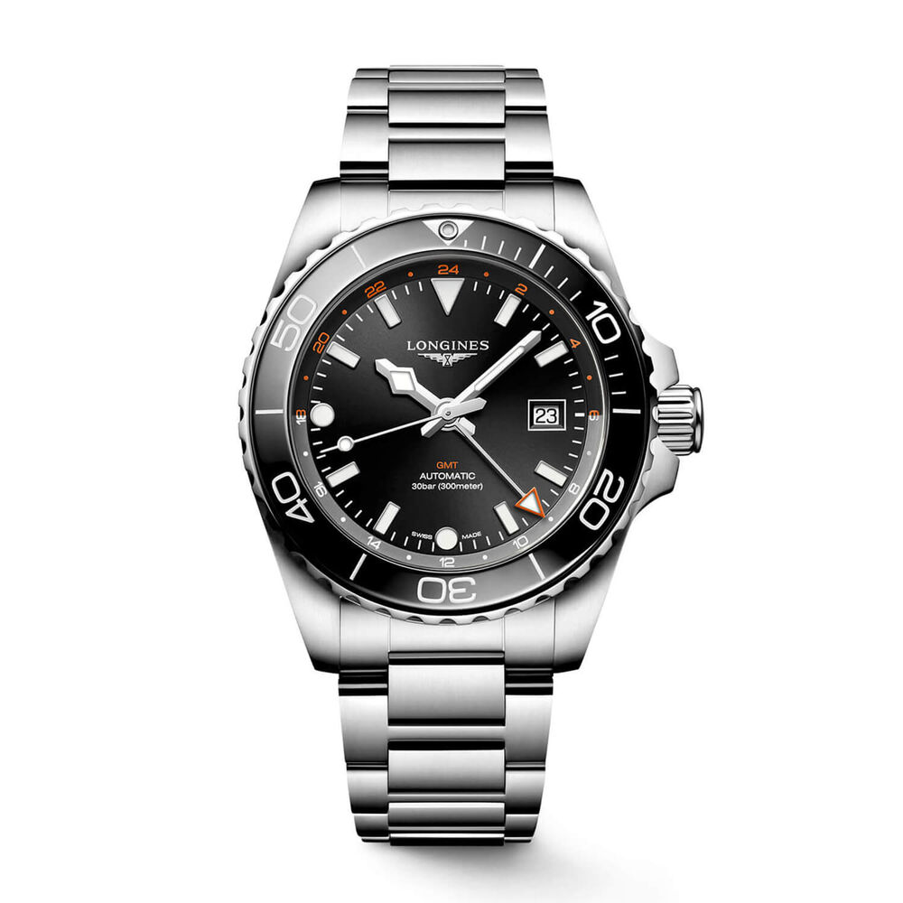 Longines Hydroconquest GMT 43mm Black Dial Steel Bracelet Watch image number 0