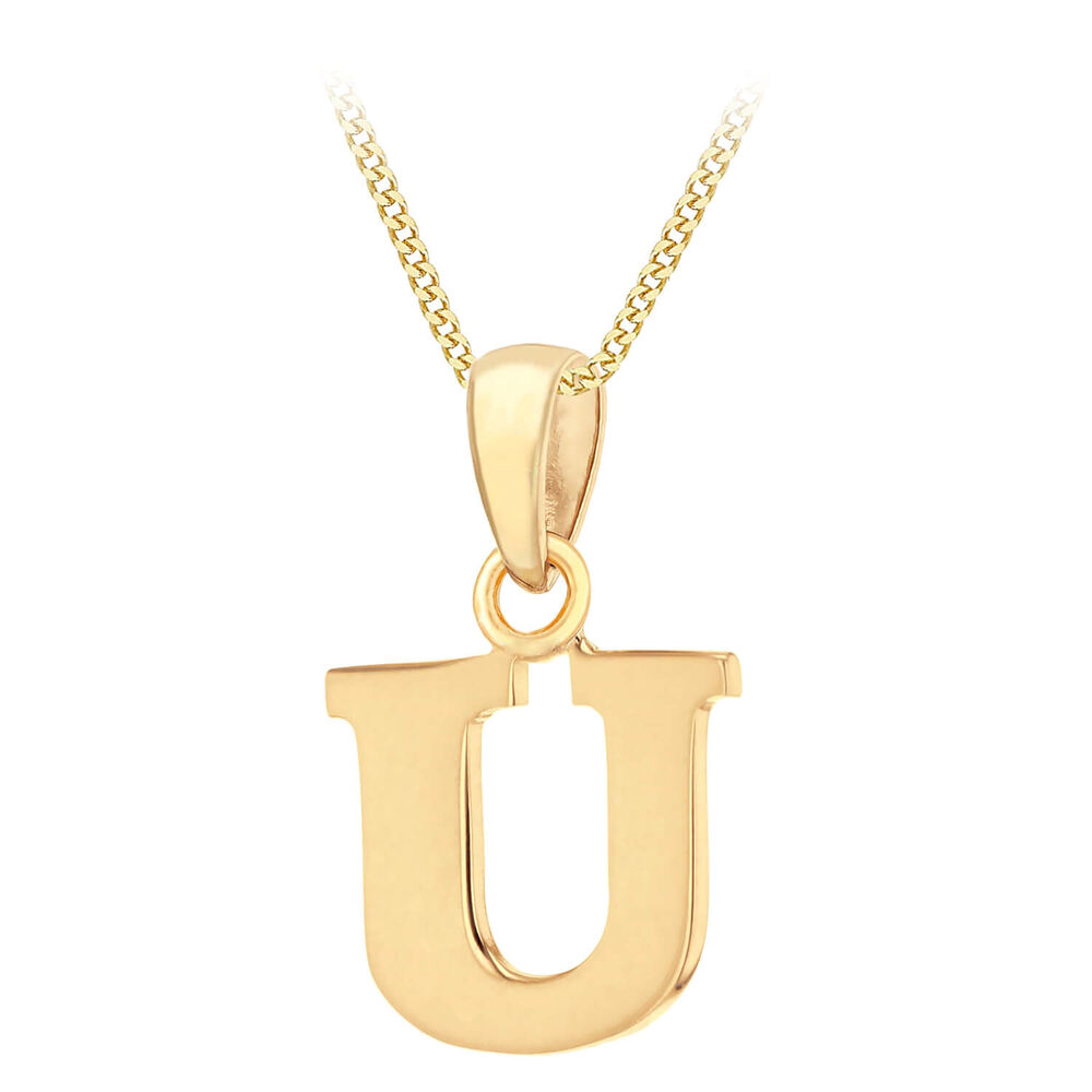 9ct Yellow Gold Plain Initial U Pendant (Special Order) (Chain Included) image number 0