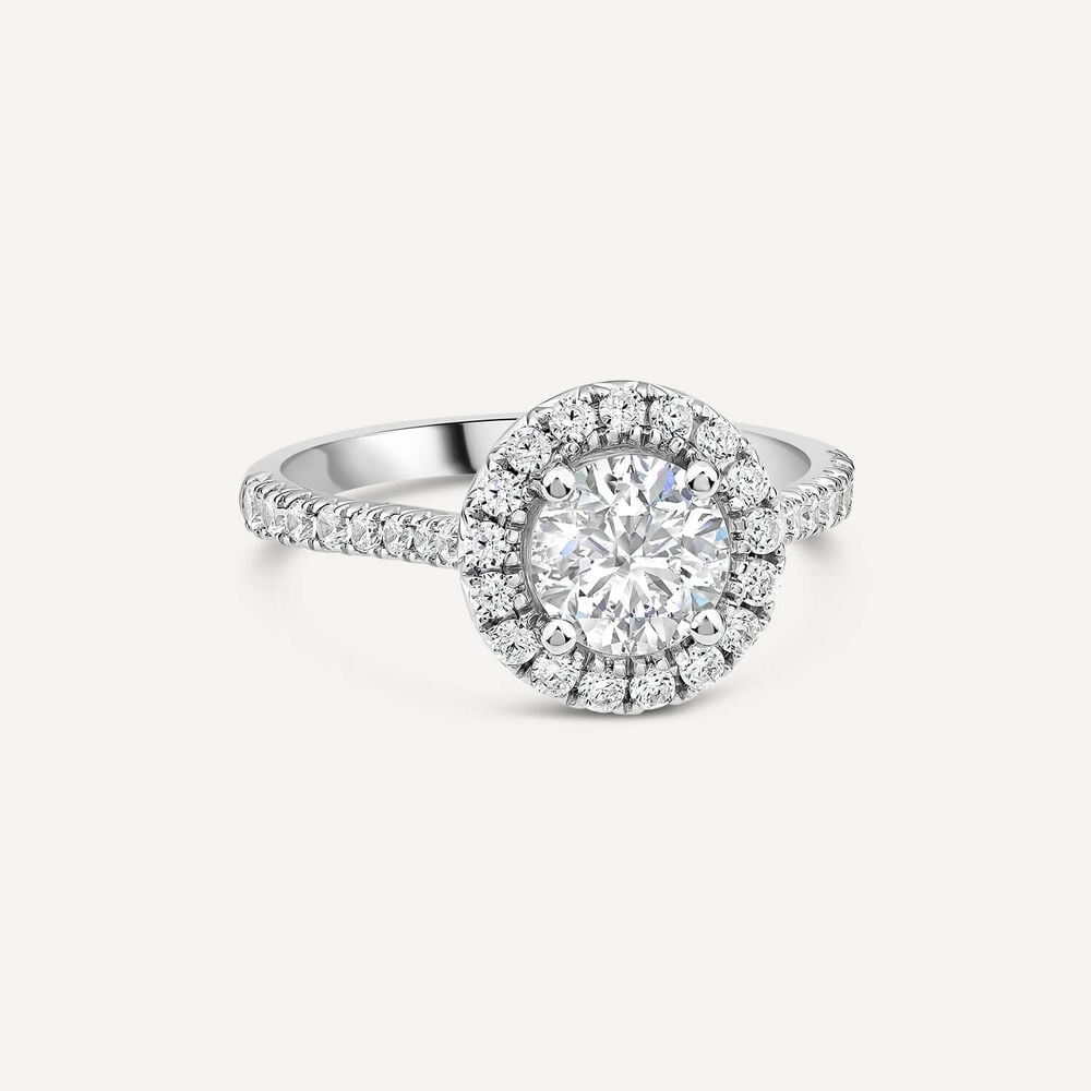 Born Platinum 1.61ct Lab Grown Round Halo & Diamond Sides Ring image number 2