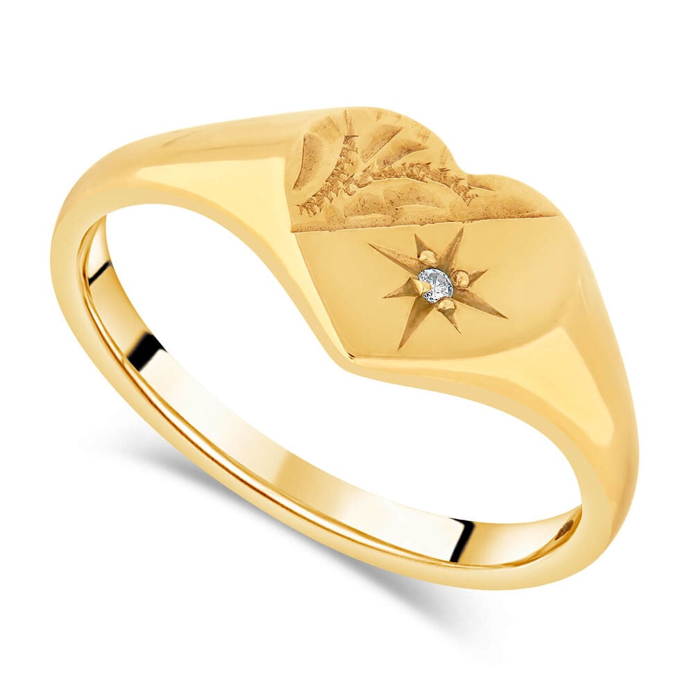 9ct gold diamond-set heart signet ring