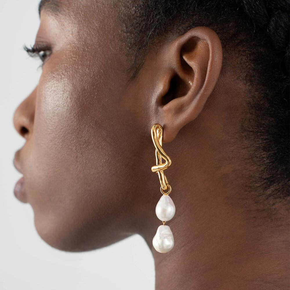 Missoma 18ct Gold Plated Brass Molten Baroque-Pearl Drop Earrings