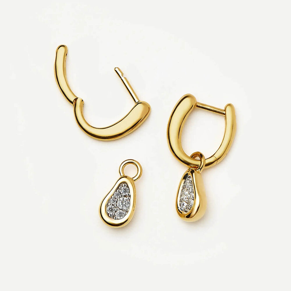 Missoma 18ct Gold Plated Brass Molten Teardrop Pave Cubic Zirconia Charm Hoop Earrings