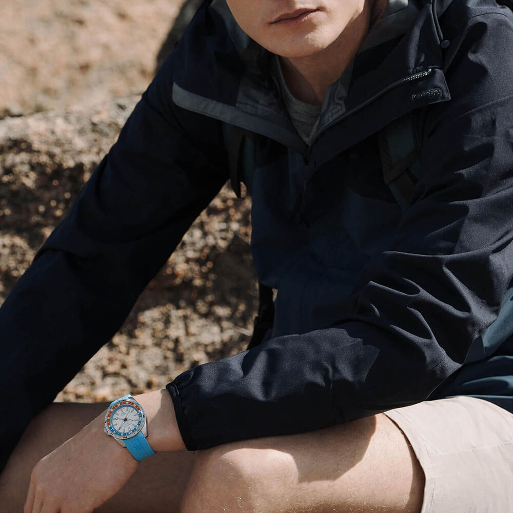 Certina DS-X GMT 41mm White Dial Turqoise Blue Rubber Strap Watch image number 5