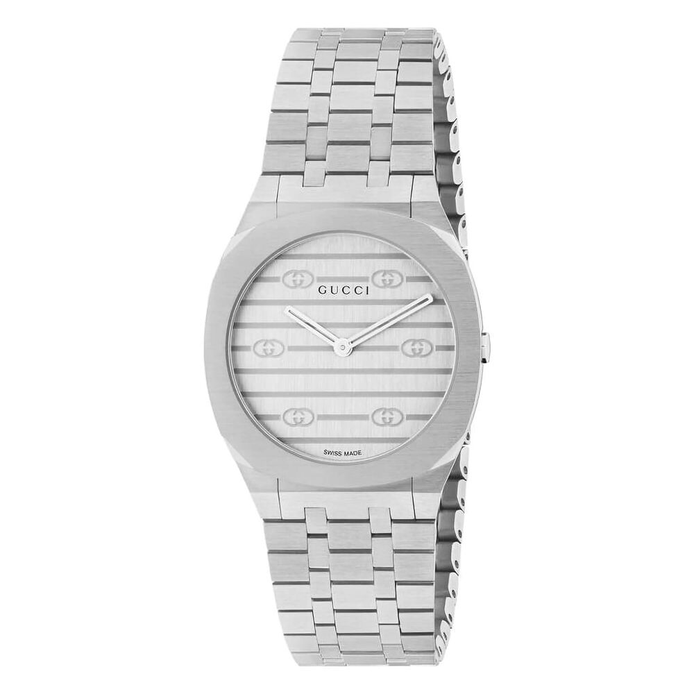 Gucci 25H 30mm Silver Dial Steel Case Bracelet Watch