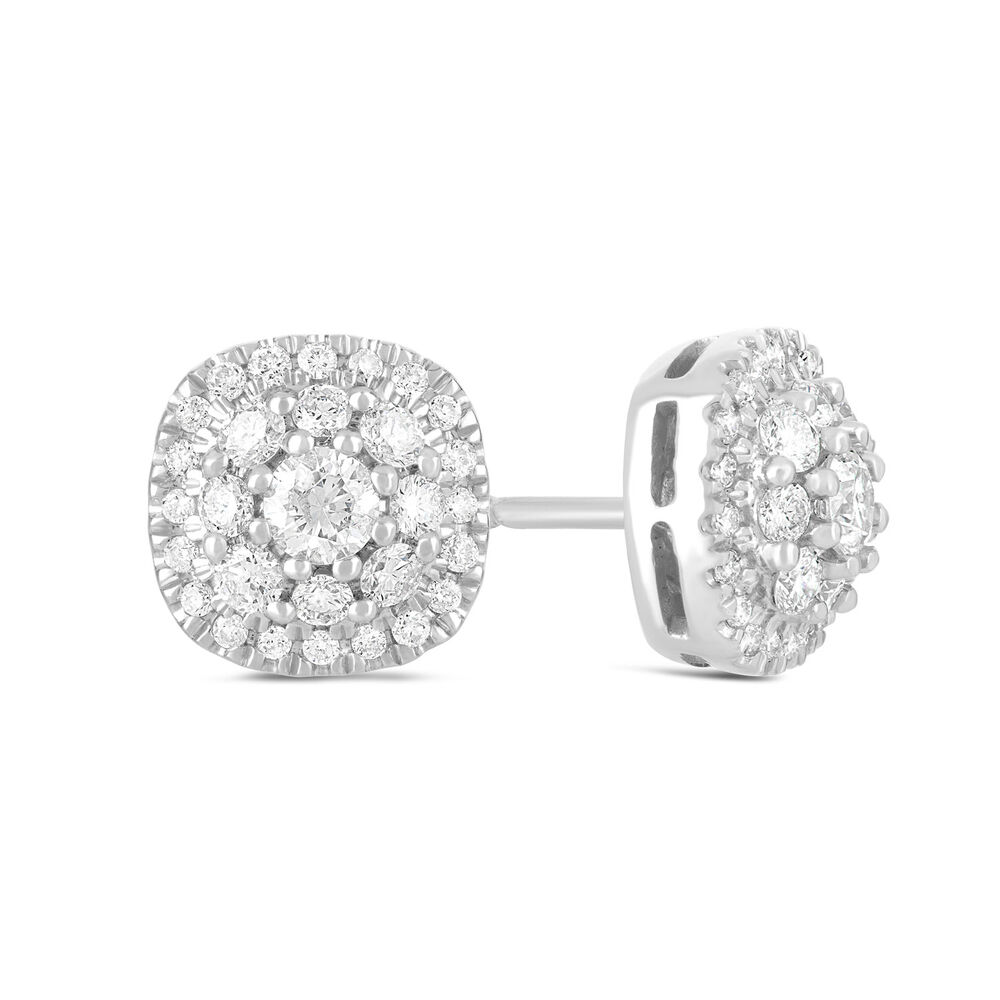 9ct White Gold 0.50ct Diamond Cushion Cluster Stud Earrings image number 1