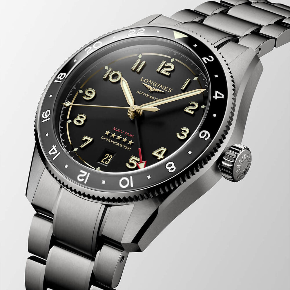 Longines Spirit Zulu Time 39mm Anthracite Dial Ceramic Bezel Titanium Bracelet Watch image number 4