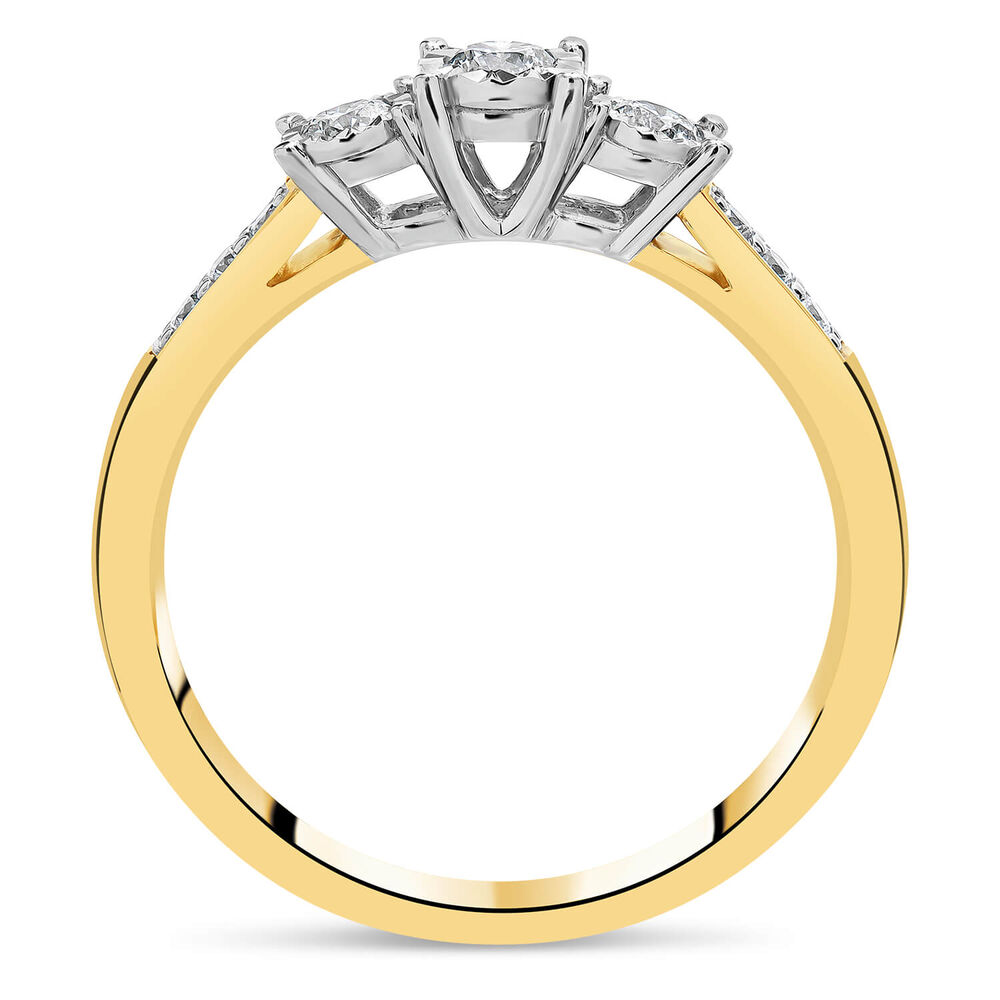 Ladies 9ct Yellow Gold 3 Stone 0.33ct Illusion Diamond Ring image number 2