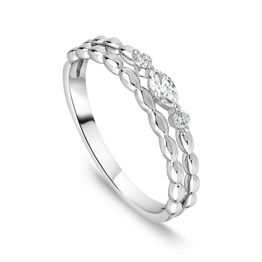 Born Kissed with Diamonds 9ct White Gold Lab 0.12ct Marquise Diamond Bead Double Band Ring