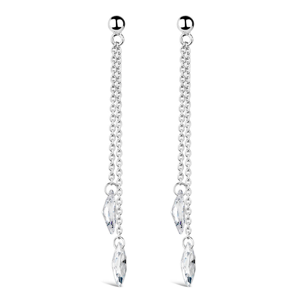Sterling Silver Two-Strand Crystal Drop Earrings image number 0