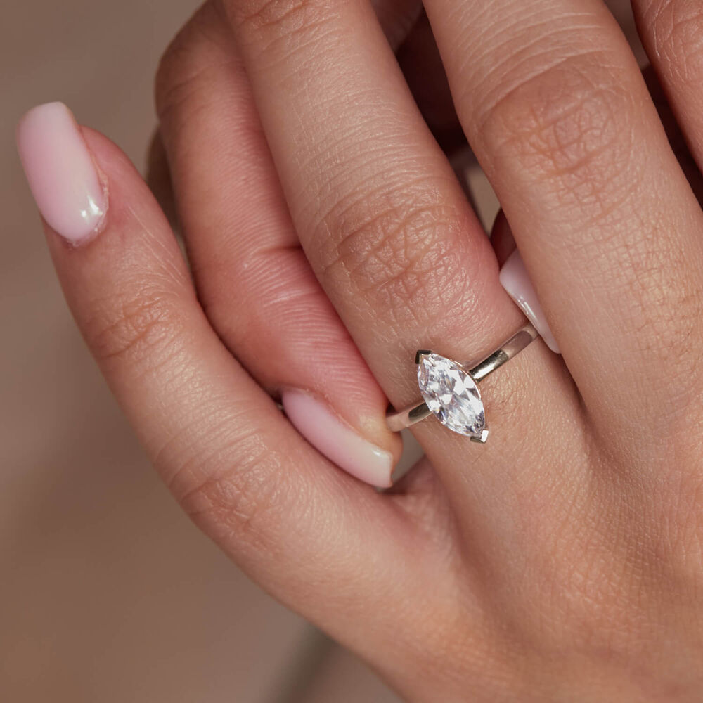 9ct White Gold Marquise Cubic Zirconia Promise Ring image number 3