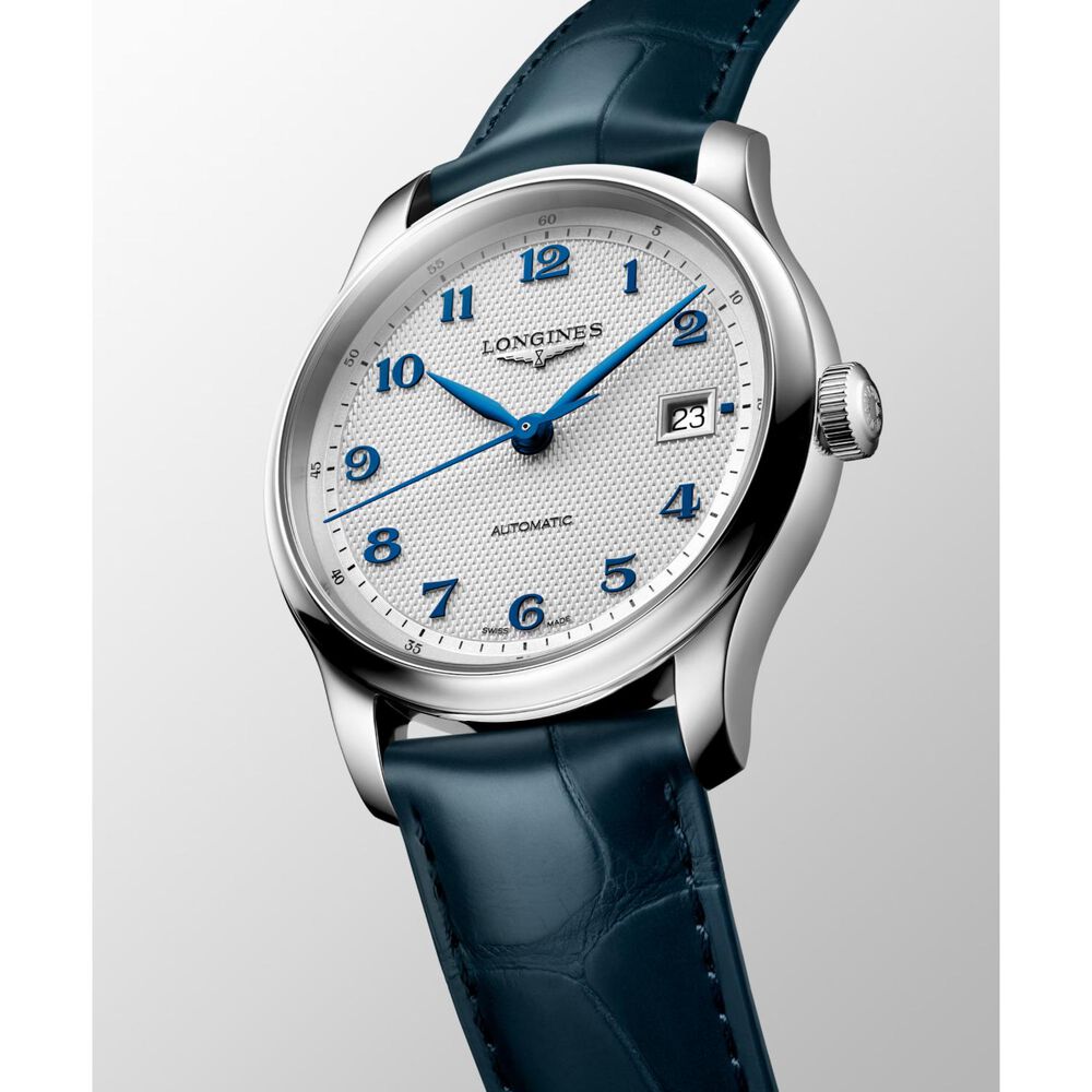 Longines Master Collection 39mm Silver Dial Blue Leather Strap Watch