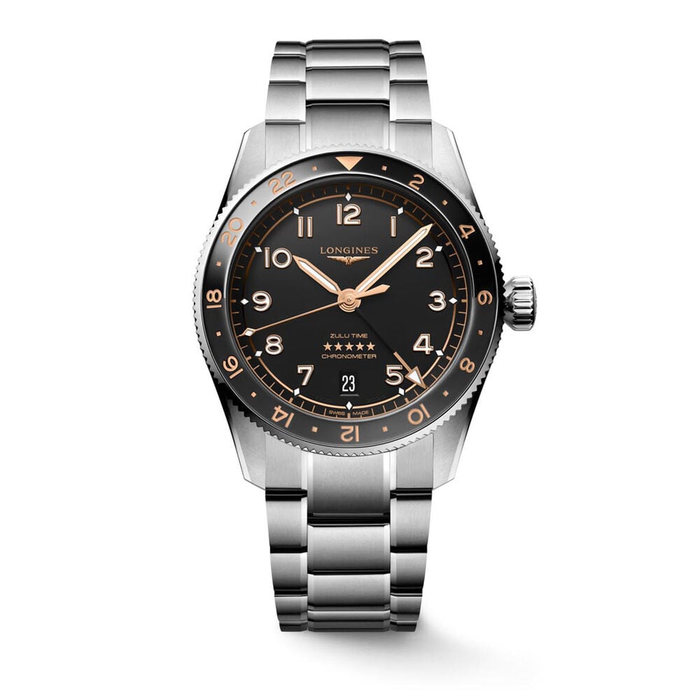 Longines Spirit Zulu Time 39mm Black Dial & Bezel Steel Bracelet Watch