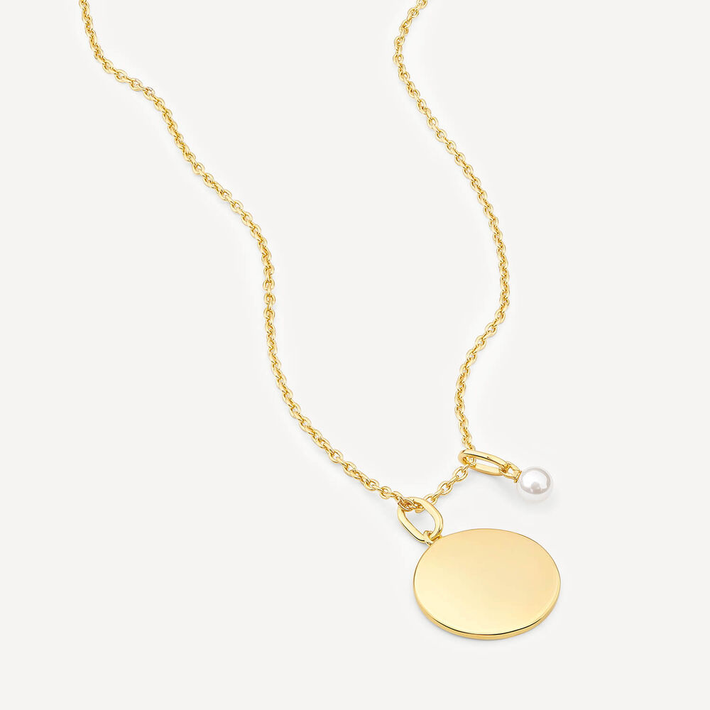 Yellow Gold Plated Sterling Silver June Birthstone Pearl Disc Pendant