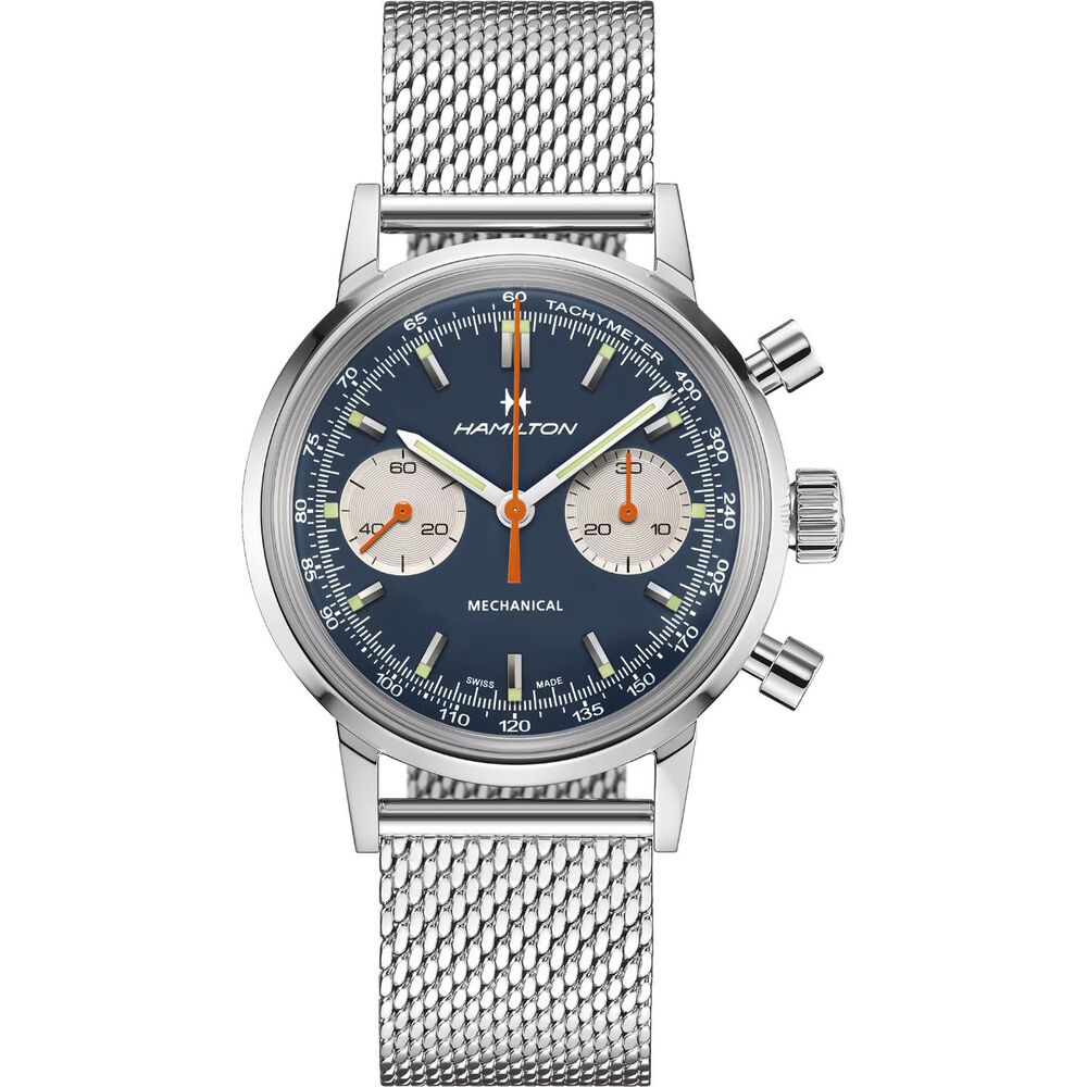 Hamilton American Classic 40mm Blue Dial Brown Leather Strap Chronograph Watch