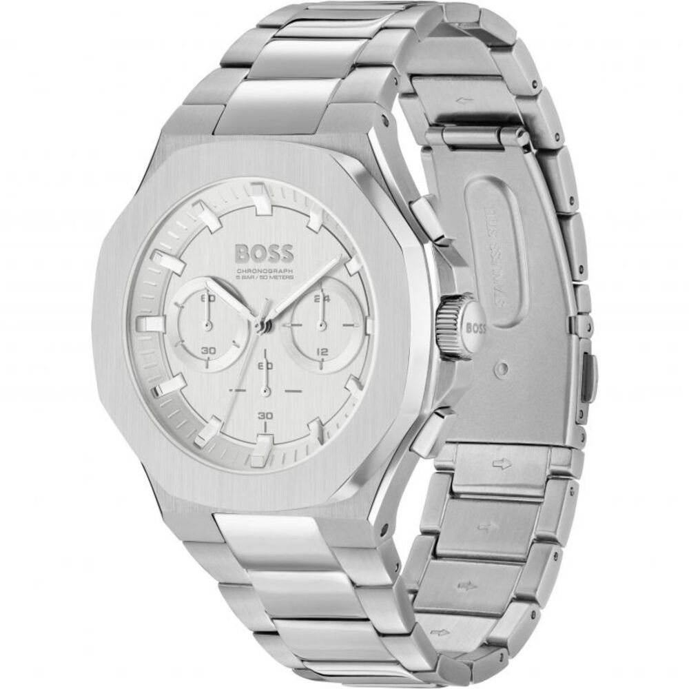 BOSS Taper 45mm Silver Chrono Dial Steel Case Bracelet Watch image number 2