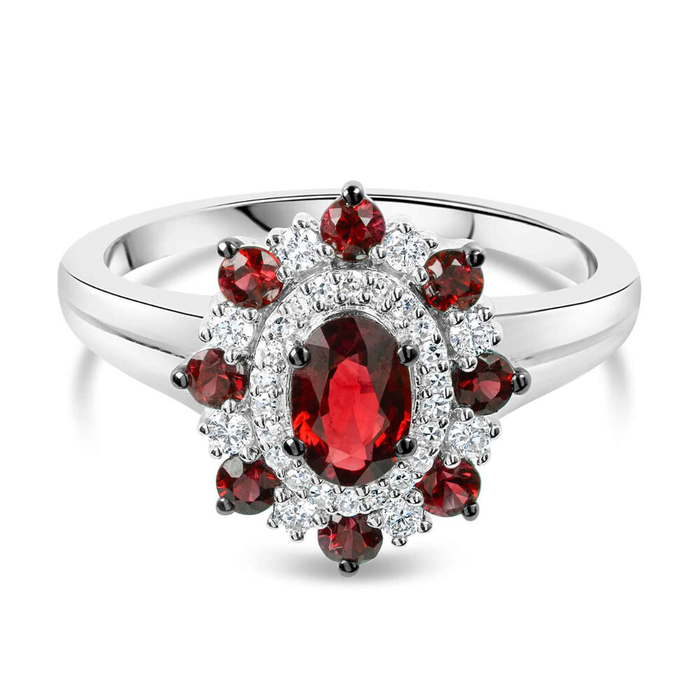 9ct White Gold Diamond and Ruby Floral Cluster Ring image number 4