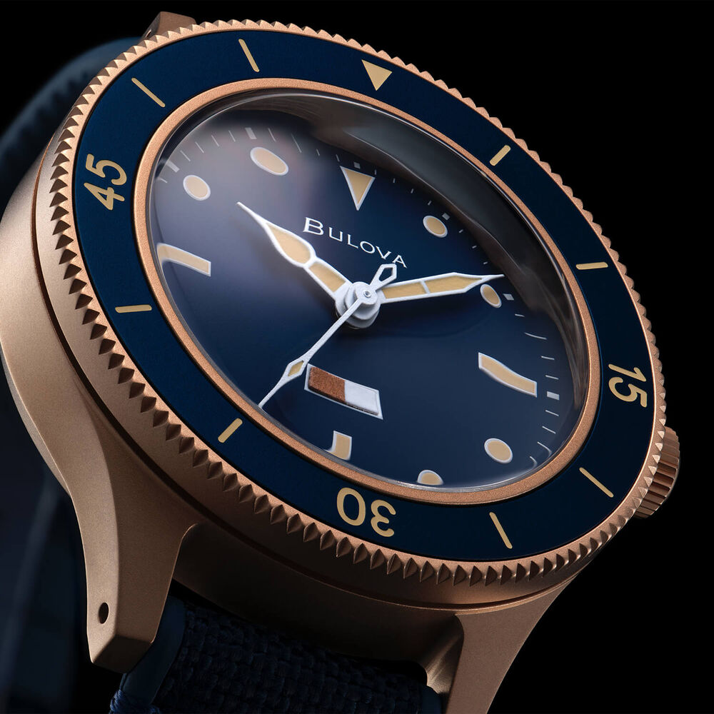 Bulova MIL-Ships Bronze 41mm Blue Dial Rubber and Cordura Nylon Strap Watch image number 6