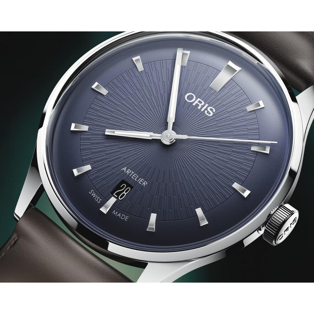 Oris Artelier Date 38mm Blue Dial Black Leather Strap Watch