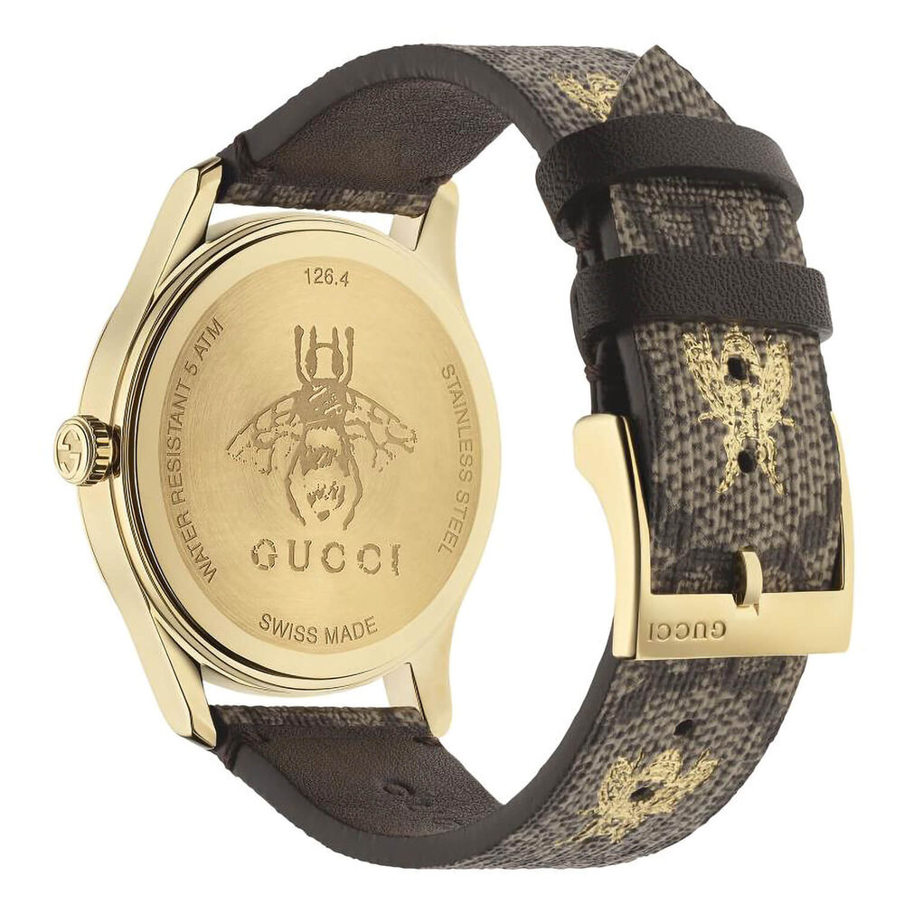Gucci G-Timeless Bee Dial Brown Leather Strap Ladies' Watch image number 3