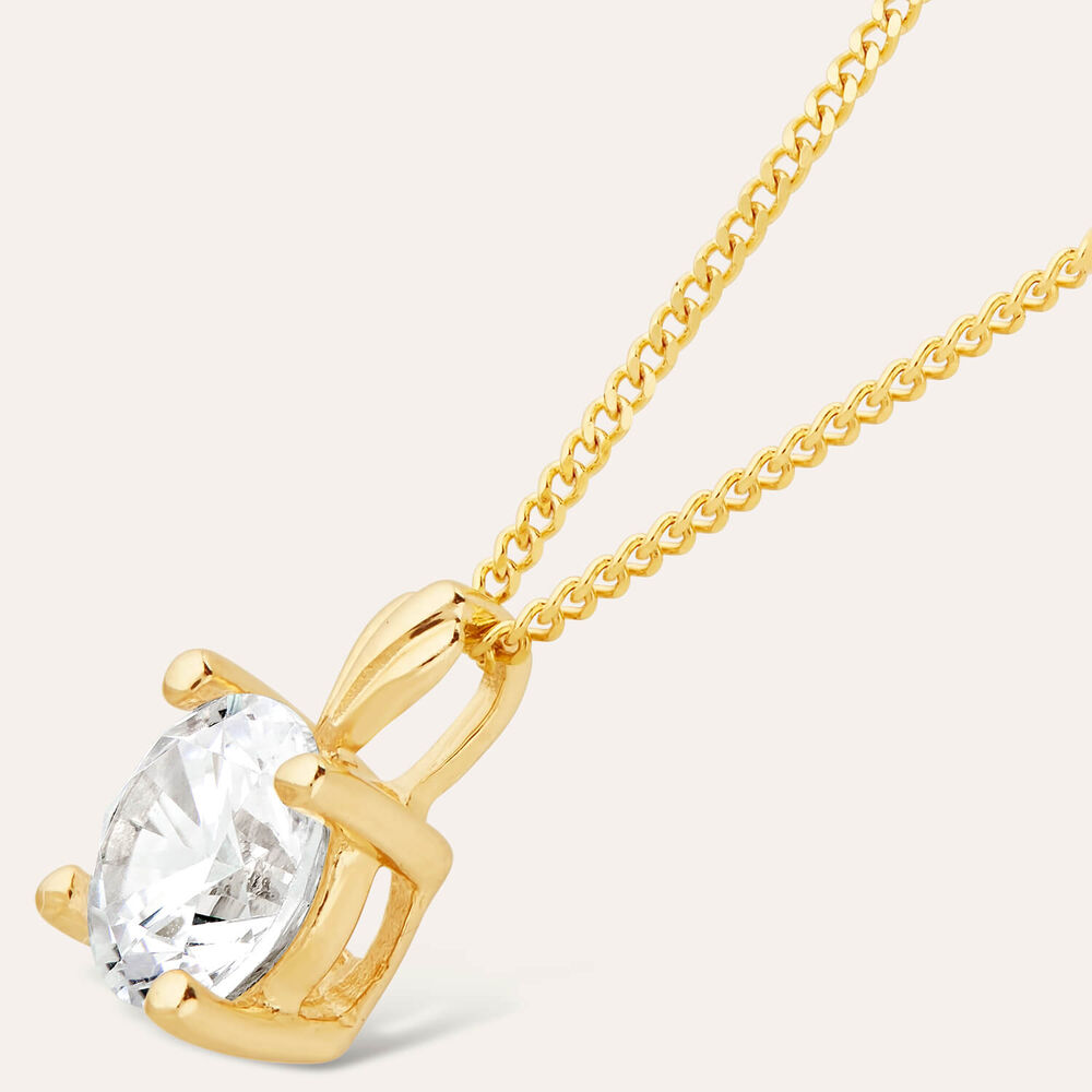 9ct Gold 5mm Four Claw Cubic Zirconia Set Pendant (Chain Included)
