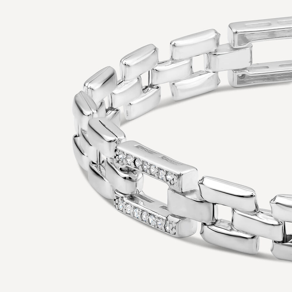 Sterling Silver Cubic Zirconia Brick Link Bracelet image number 1