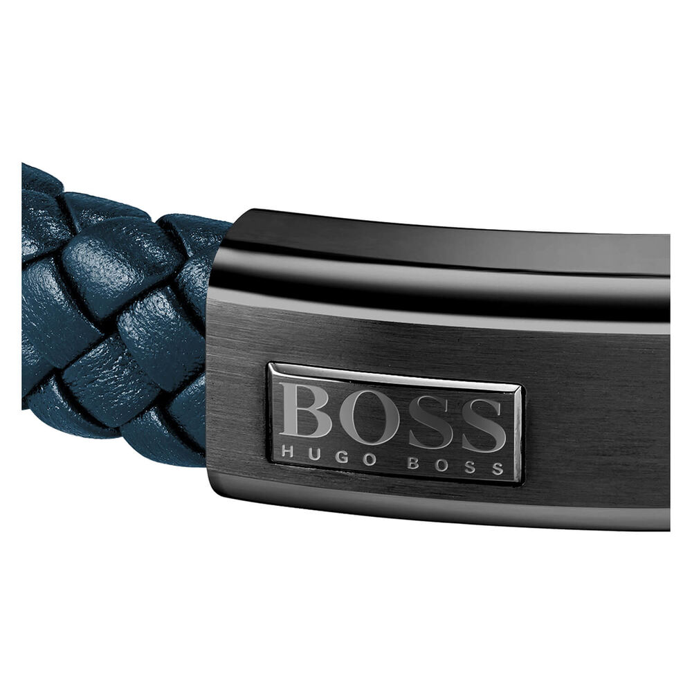 BOSS Gents Lander Blue Leather Bracelet