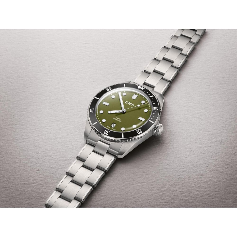 Oris Divers Date 39mm Olive Green Dial Steel Bracelet Watch