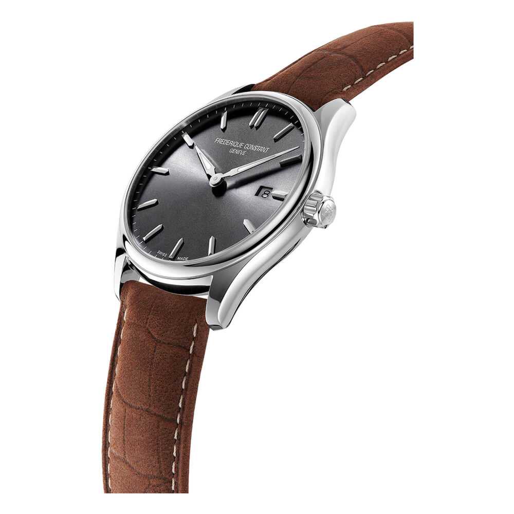 Frederique Constant Gentlemen Classic 40mm Quartz Grey Dial Brown Leather Strap Watch
