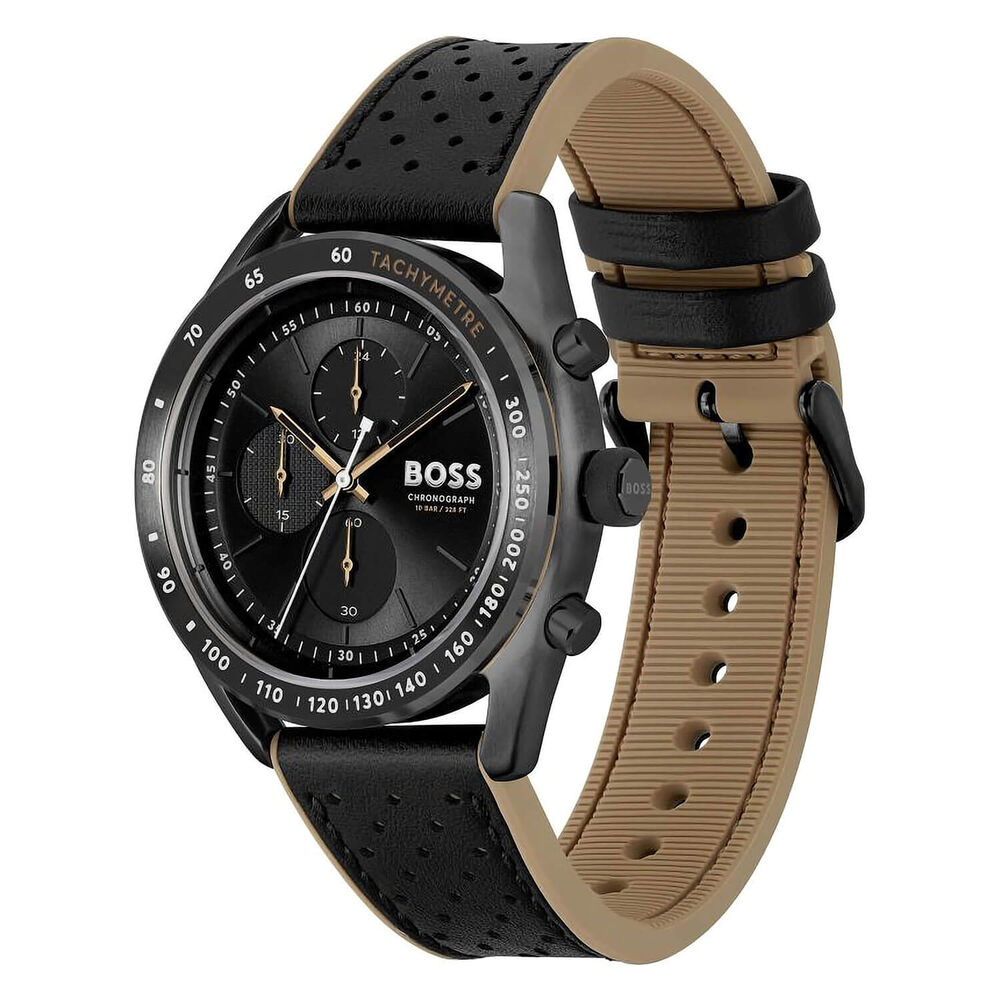 BOSS Center Court 44mm Black Chronograph Dial Brown & Black Strap Watch image number 1