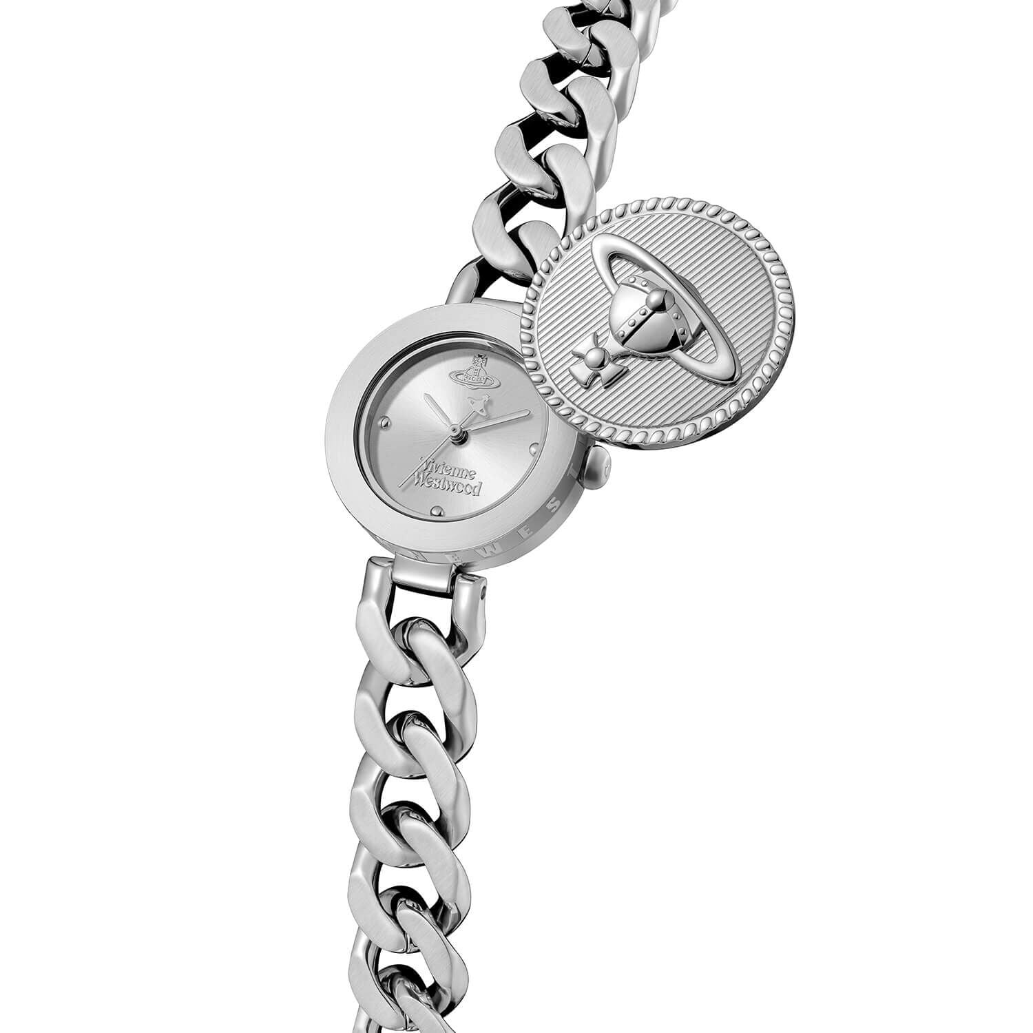 VW Orb Button 25.4mm Silver Dial Link Chain Bracelet Watch