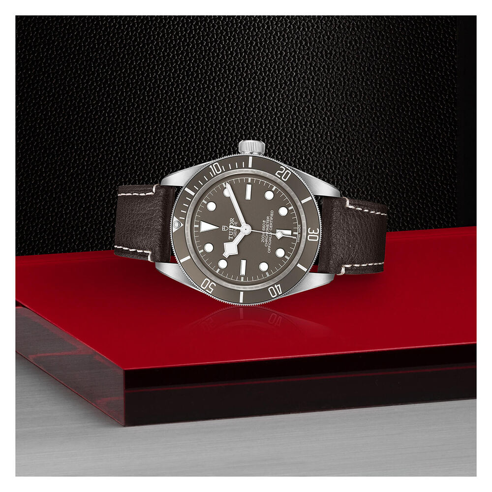 TUDOR Bay Fifty-Eight 39mm Grey Dial Silver Case Brown Leather Strap Watch image number 2