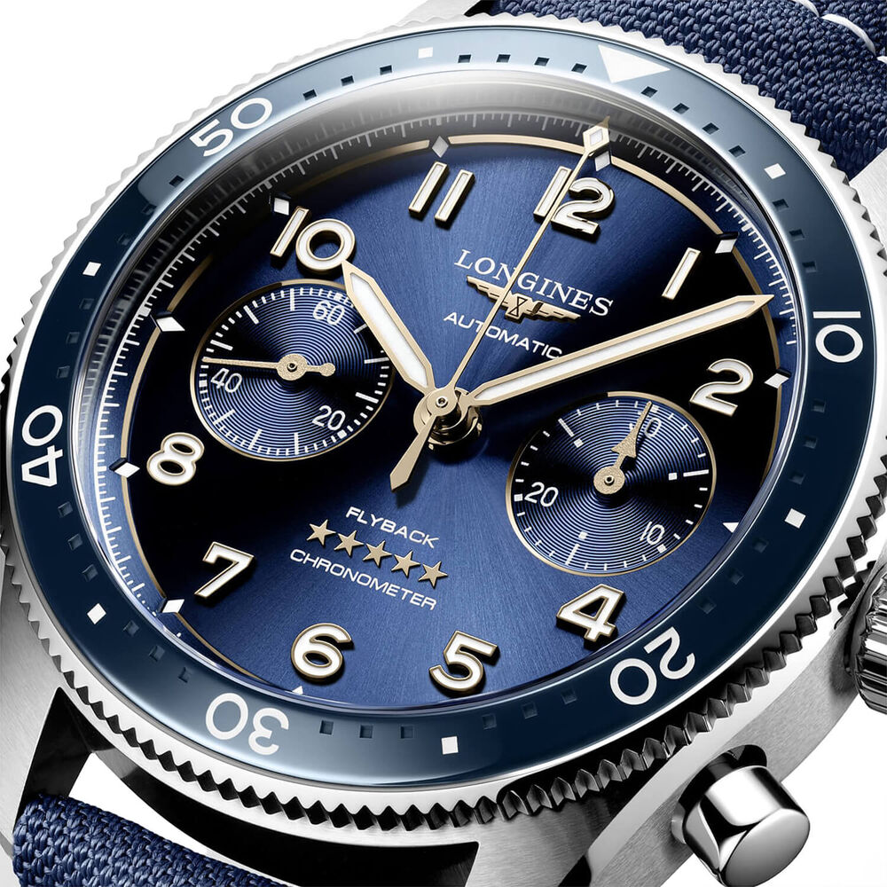 Longines Spirit Flyback 42mm Blue Chronograph Dial Blue Strap Watch image number 3