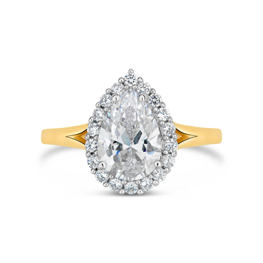 9ct Gold Pear Halo Cubic Zirconia Ring