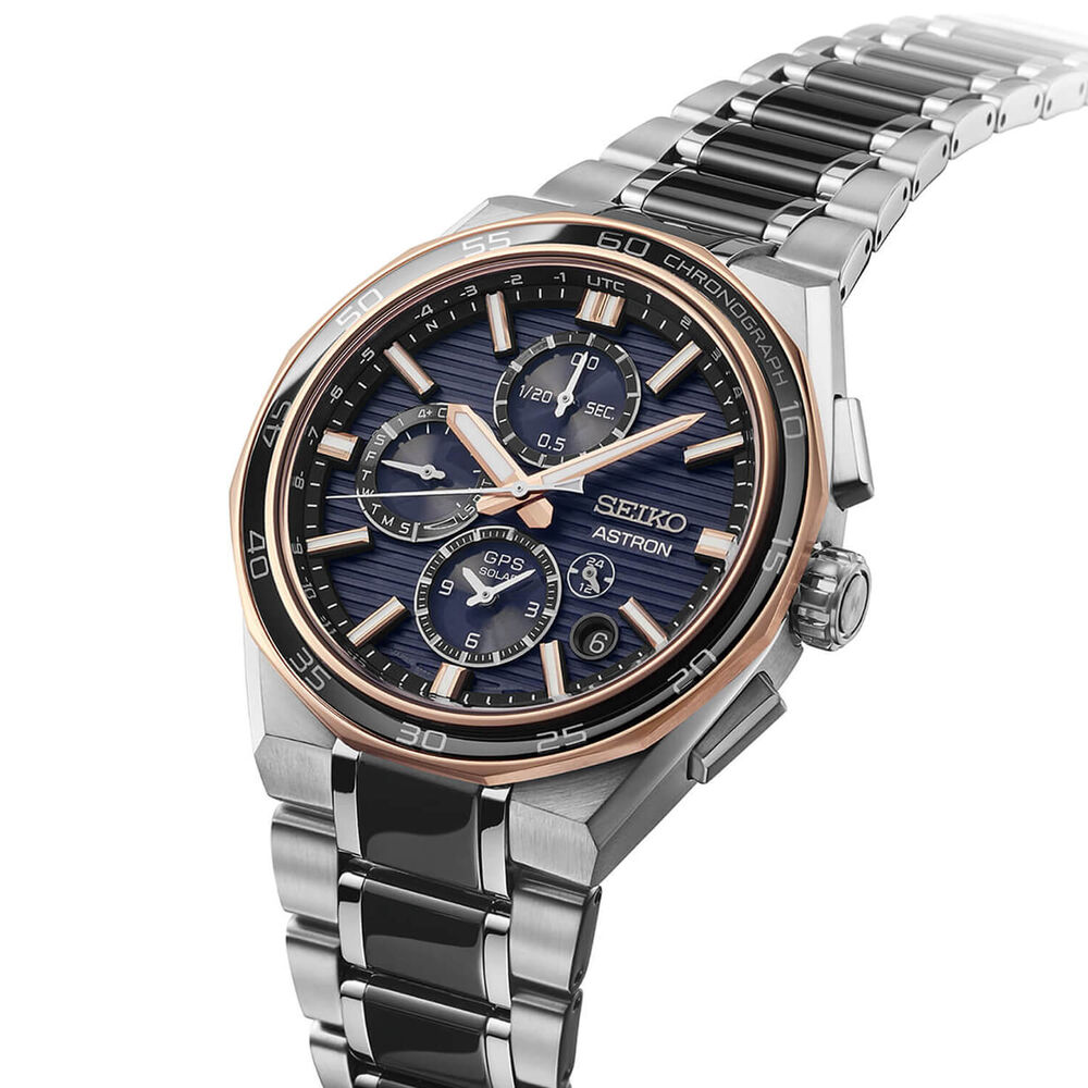 Seiko Astron GPS Solar Dual-Time Chronograph Limited Edition 44mm Dial Titanium Bracelet Watch image number 2