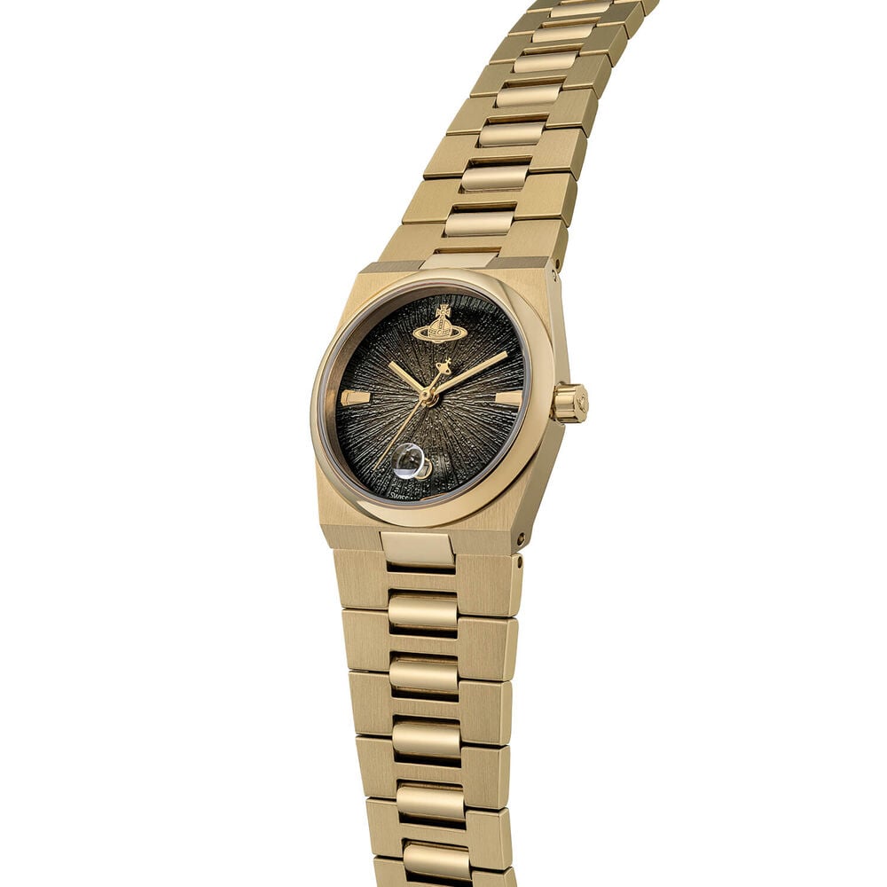 Vivienne Westwood The Hoxton 28mm Black Dial Gold Steel Bracelet Watch image number 1