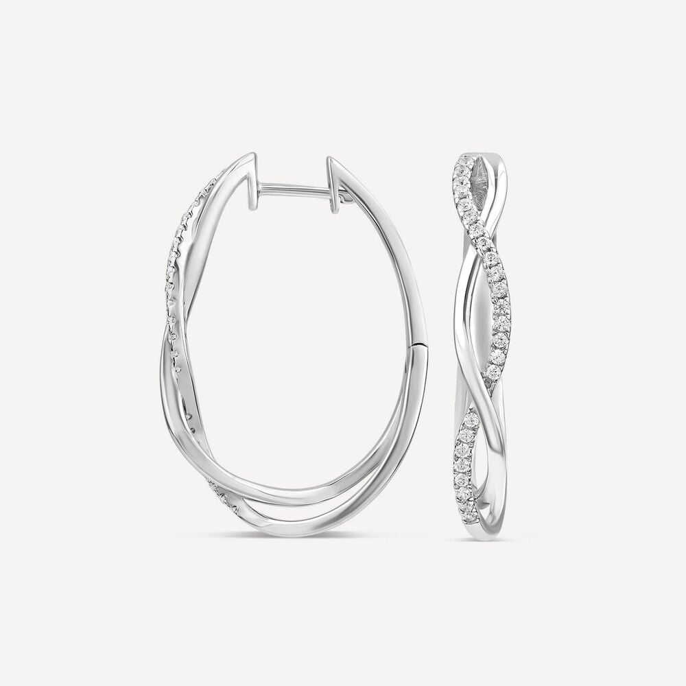 Sterling Silver Cubic Zirconia & Polished Twisted Plait Hoop Earrings image number 1