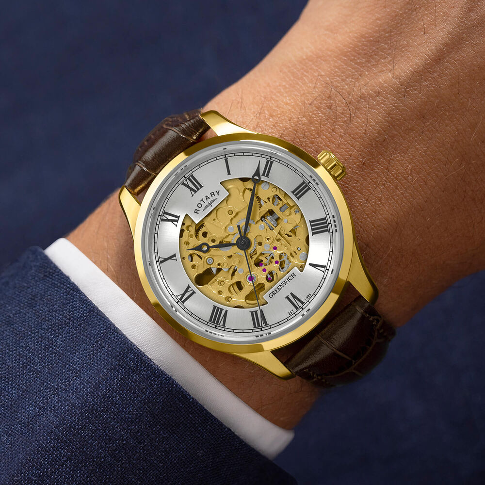 Rotary Greenwich 42mm Silver Dial Brown Leather Strap Watch