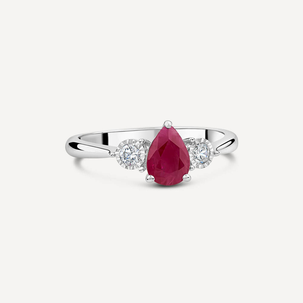 9ct White Gold Oval Diamonds & Pear Ruby Ring image number 3