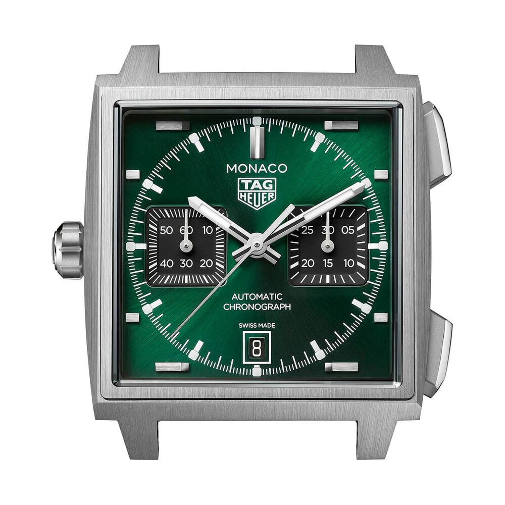TAG Heuer Monaco Chronograph 39mm Green Dial Black Leather Strap Watch