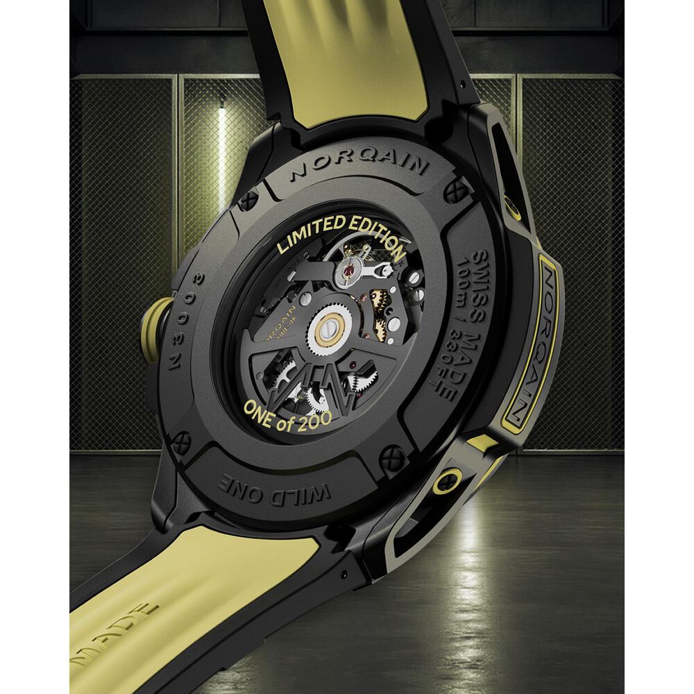 NORQAIN Wild ONE Skeleton X-Lite 41mm Dial Black & Yellow Rubber Strap Watch
