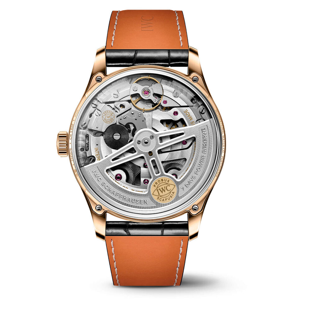 IWC Schaffhausen Portugieser Automatic 42 Obsidian Dial 18ct 5N Gold Case Leather Watch image number 2