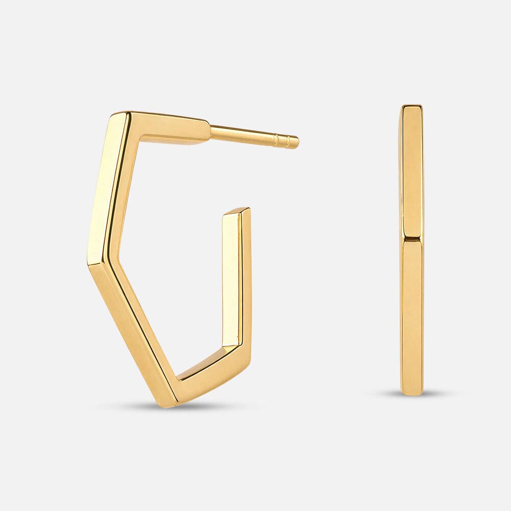 Yellow Gold Plated Sterling Silver 4 Corner Hoop Earrings