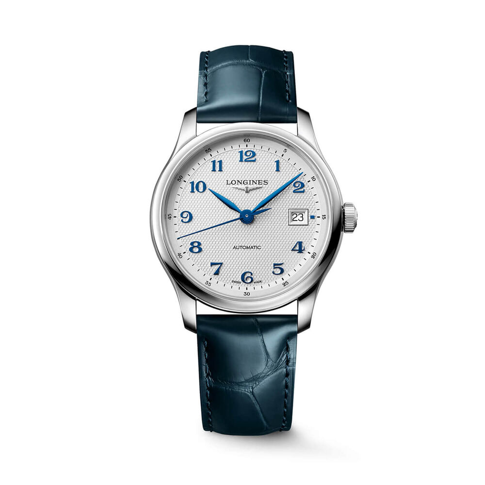 Longines Master Collection 39mm Silver Dial Blue Leather Strap Watch