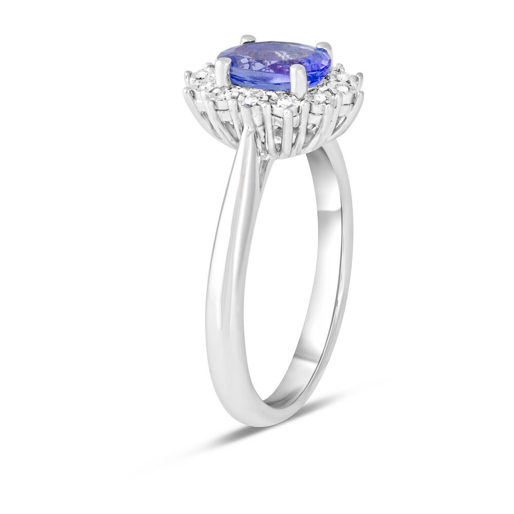 Ladies 9ct White Gold and Diamond Cluster Tanzanite Dress Ring image number 3