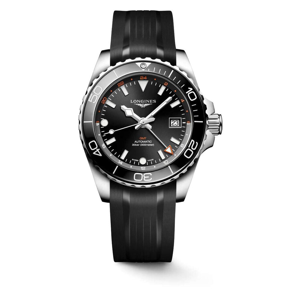 Longines Hydroconquest 41mm Sunray Black Dial Steel & Ceramic Case Rubber Strap Watch image number 0