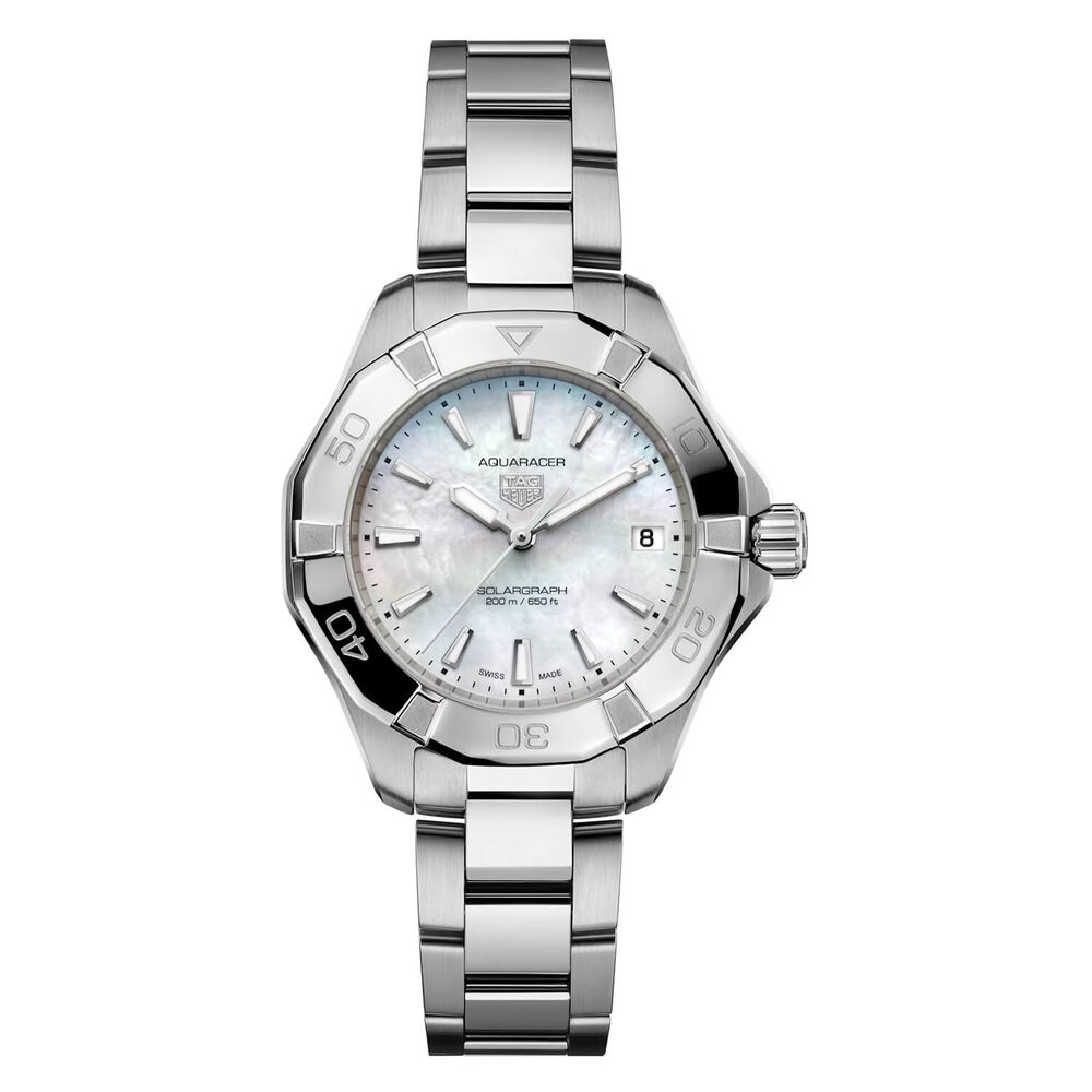 TAG Heuer Aquaracer Professional 200 Solargraph 34mm White MOP Dial Steel Bracelet Watch image number 0