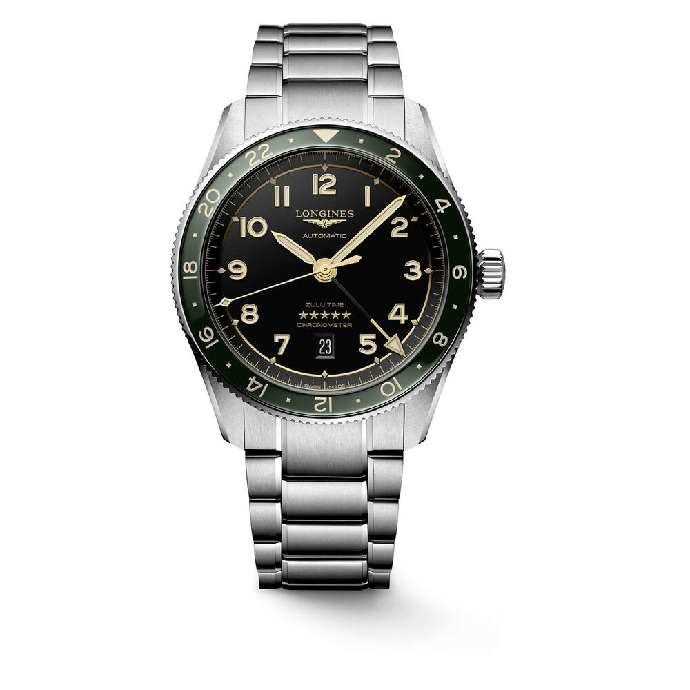 Longines Avigation Spirit Zulu 42mm Automatic Black Dial Green Bezel Steel Case Bracelet Watch image number 0