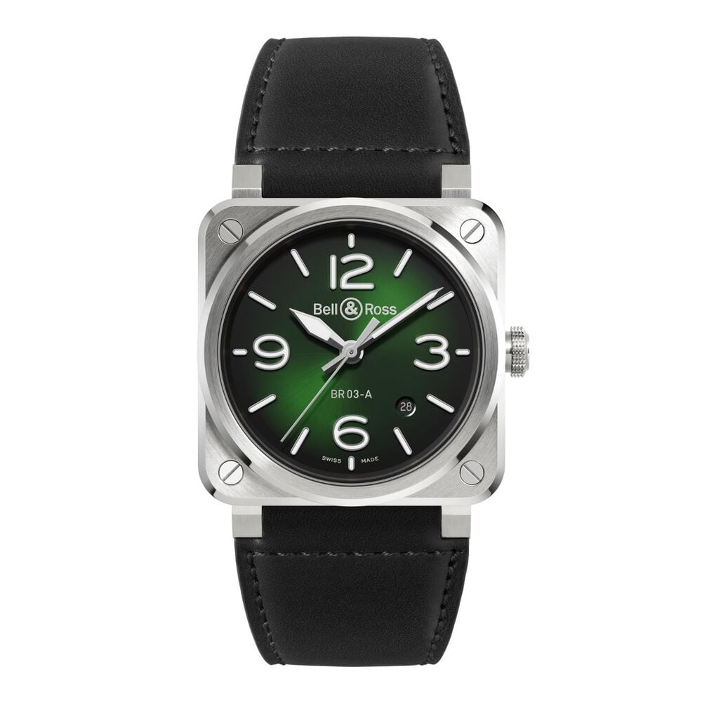 Bell & Ross BR-03 Auto 41mm Green Dial Leather Strap Watch