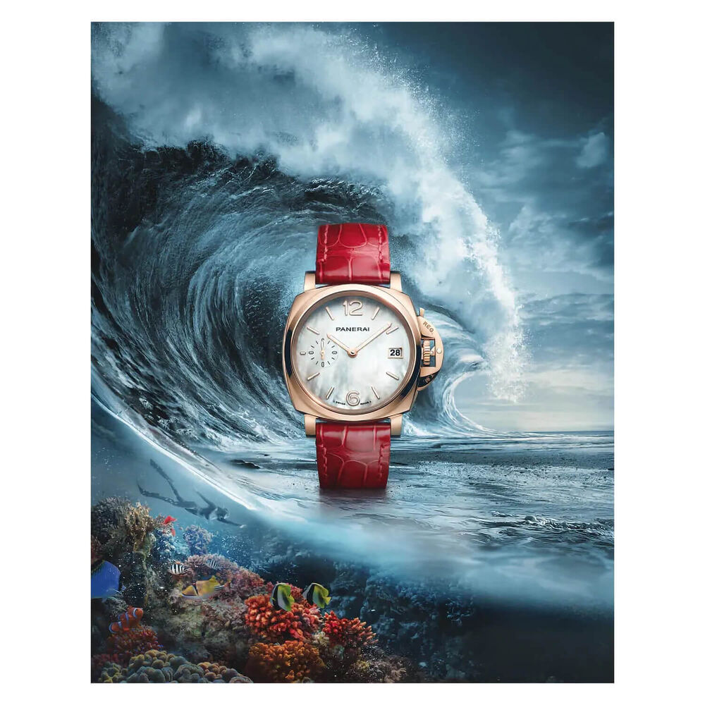 Panerai Luminor Due 38mm Goldtech™ Madreperla Pearlised Dial Red Strap Watch image number 5