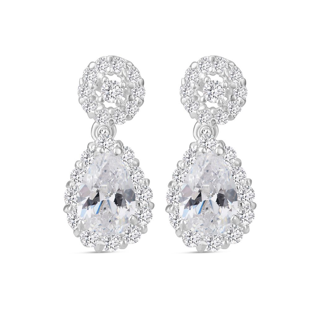 Sterling Silver Cubic Zirconia Pear and Round Cut Cluster Earrings